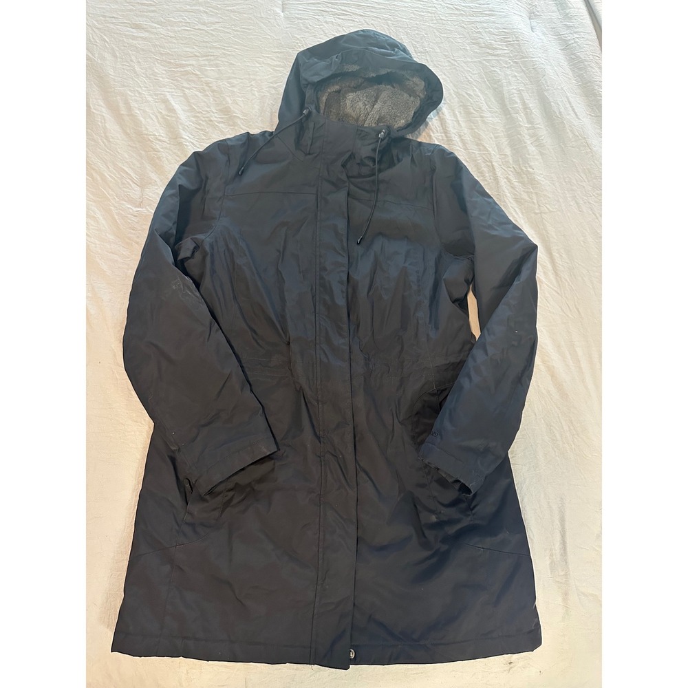 LL Bean 271139 Winter Warmer Coat Womens‎ Medium Black Hooded Jacket Fleece - Picture 3 of 11